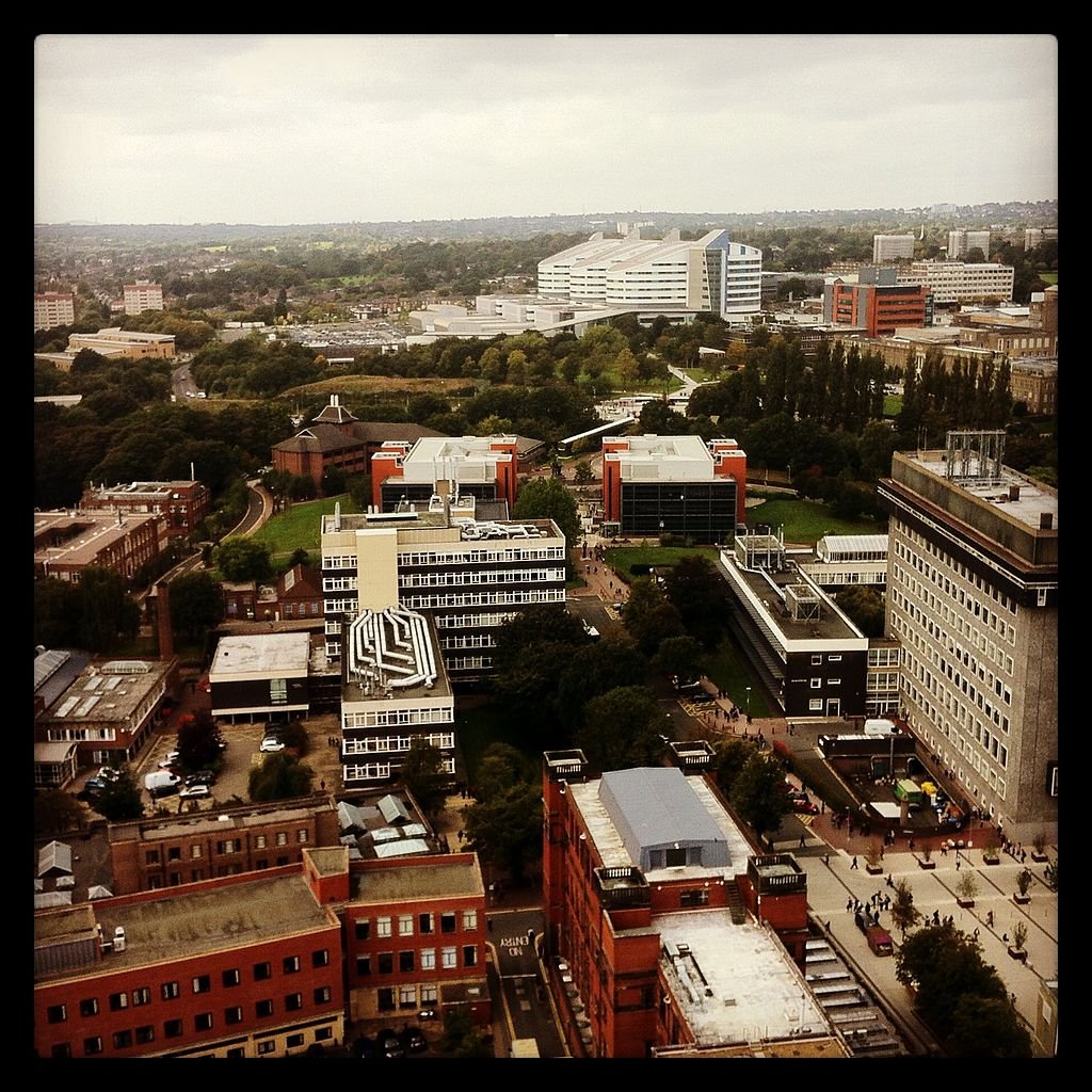 University of Birmingham - Viewed from the University of Birmingham 'old Joe' clock tower this westerly facing image shows the new Queen Elizabeth hospital
